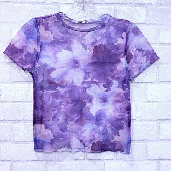 Reformation Sheer Mesh Floral Crop Top XS Purple Fairy‎ Stretch Y2K Grunge Boho - Picture 4 of 10
